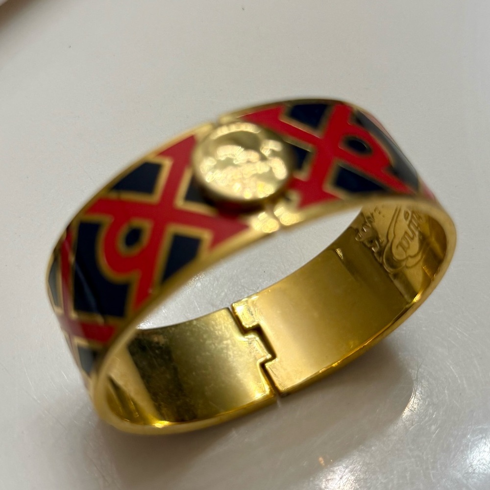 Spartina 449 gold cuff bracelet navy and coral